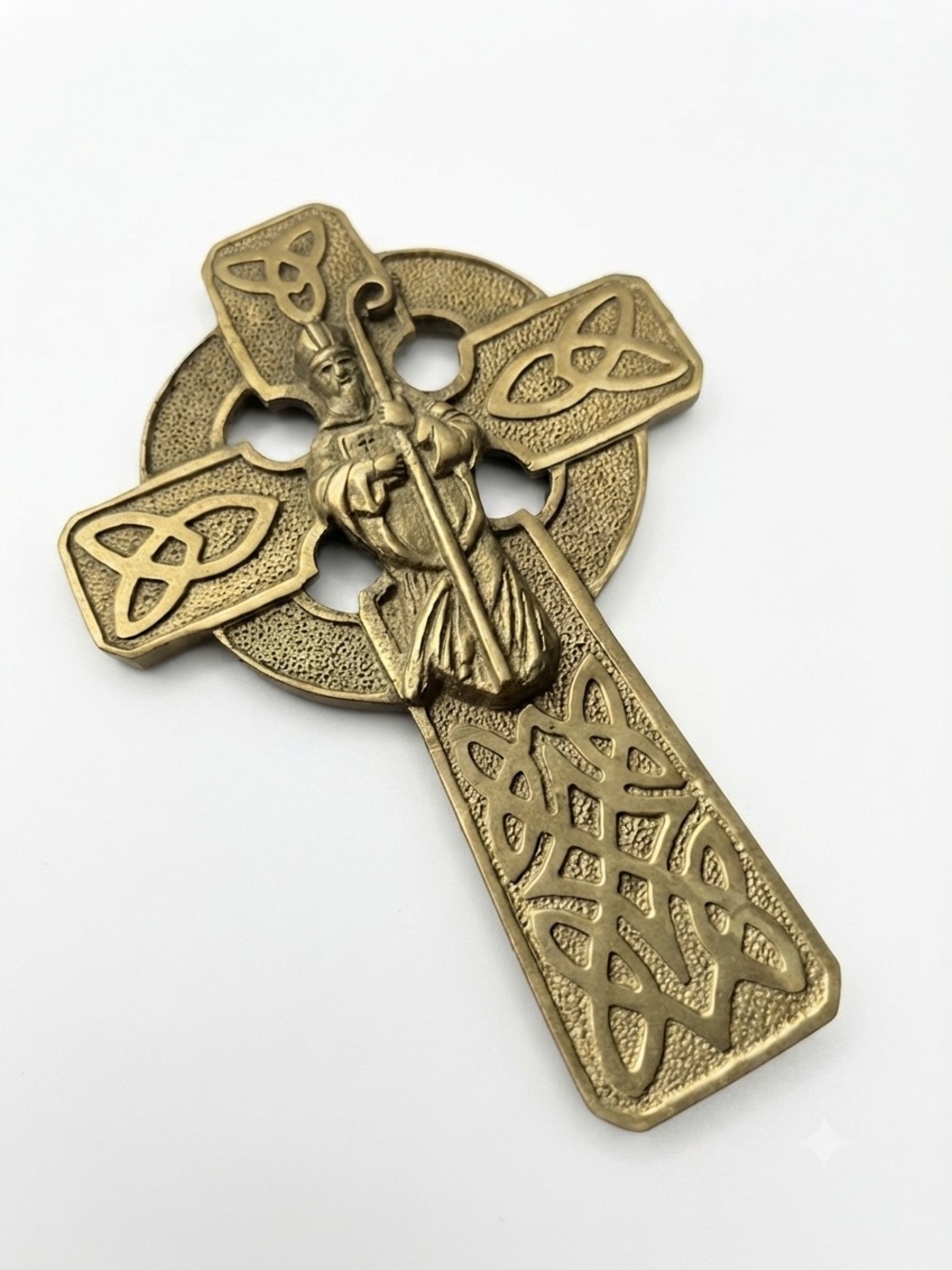 Vintage Sand Cast Brass Celtic Cross Wall Hanging St Patrick 7.75" Irish Heavy